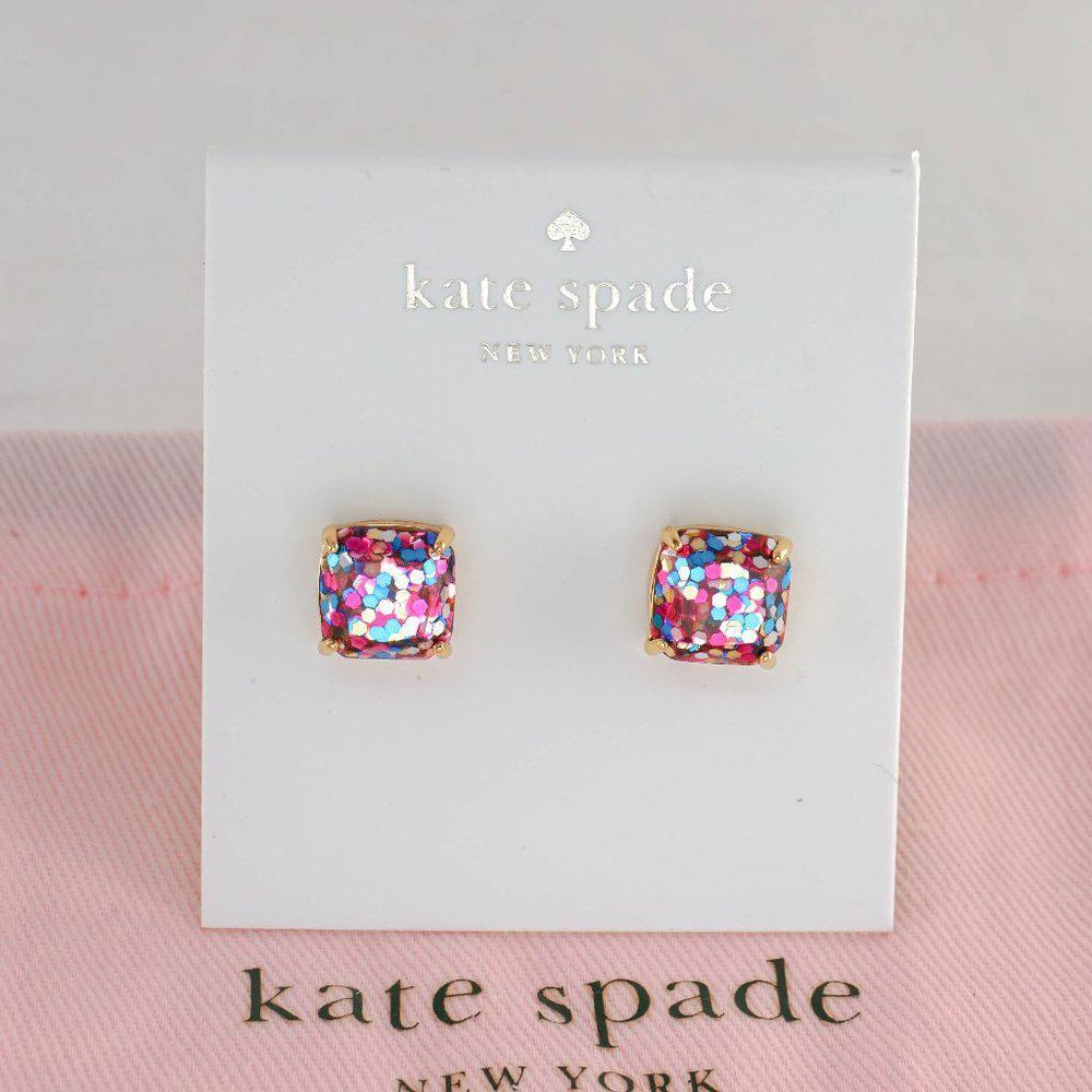 Kate Spade Mini Square Studs Multi Glitter Stud Earrings (with Dust Bag) NEW